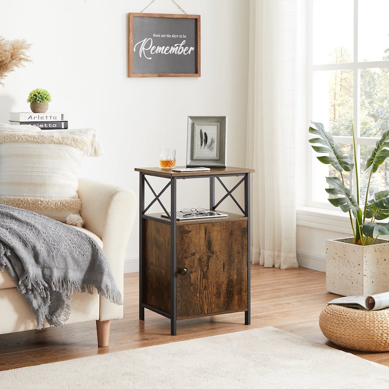 VECELO Modern Nightstands with Storage Shelf - Brown