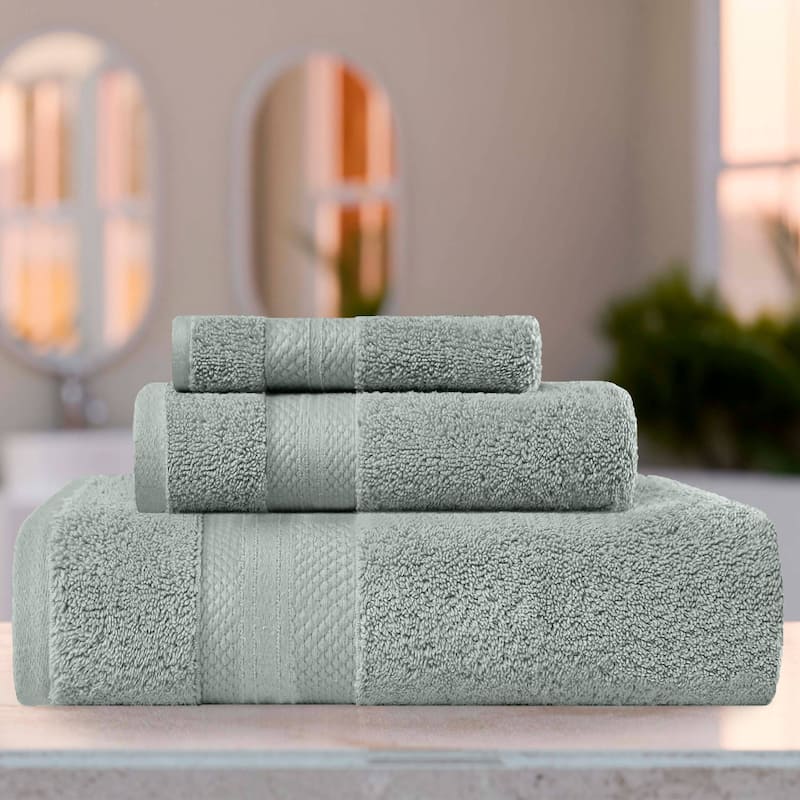 Superior Turkish Cotton 3 Piece Solid Plush Heavyweight Towel Set - Olive Green