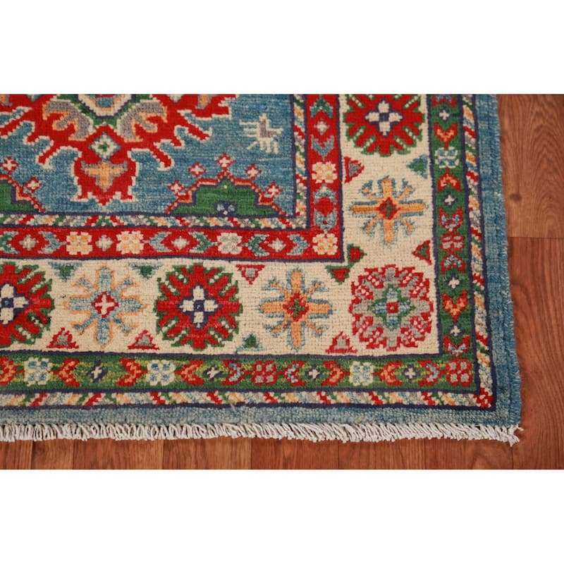 Blue Kazak Accent Rug Handmade Traditional / Geometric Wool Carpet - 2'8"x 4'1"