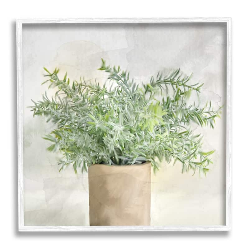 Stupell Rustic Potted Herb Plant Overflowing Leaves Design Framed Wall Art, Design by Kim Allen - 12 x 12 - White