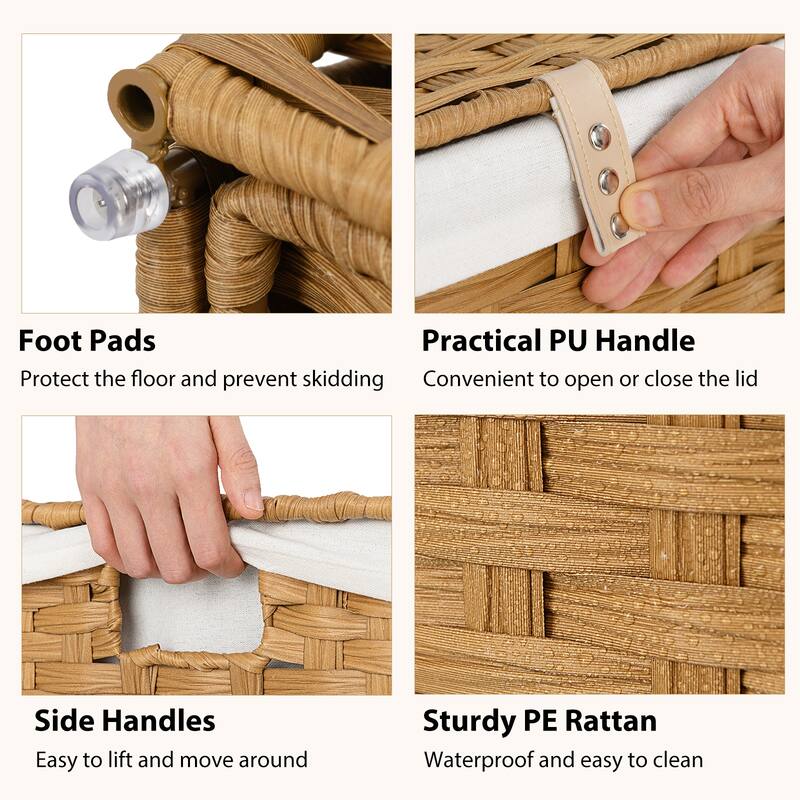 3-Compartment Laundry Basket Bags with Wheels Lid and 125L Capacity Removable - 25.5" x 13" x26" (L x W x H)