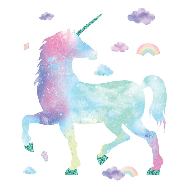 slide 2 of 4, RoomMates Galaxy Unicorn Peel and Stick Giant Wall Decal With Glitter