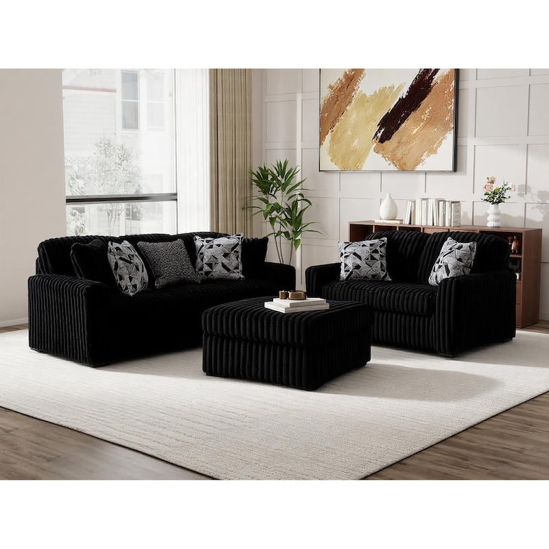 Roundhill Furniture Solenne Chair and Ottoman Set, Oversized Chair and Ottoman with Jumbo Corduroy Upholstery