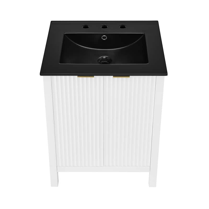 Bastille 24 In. White Bathroom Vanity With Black, 3-Hole Ceramic Sink Top