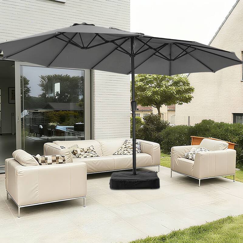 Autlaycil 15 ft Patio Umbrella with Base & 48 LED lights for Outdoor Umbrella - GreyNoLight