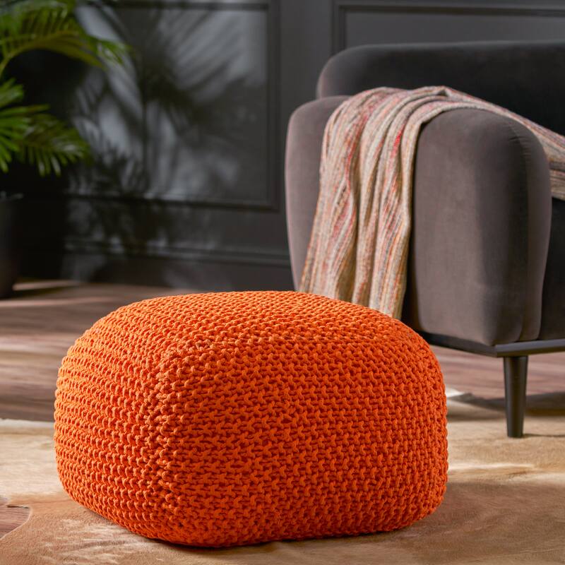 Versatile Knitted Cotton Pouf Cube for Home Comfort and Functionality