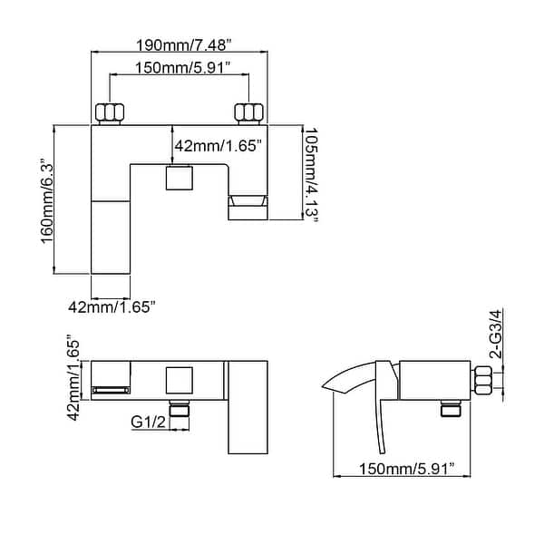 Solid Brass Wall Mounted Roman Tub Faucet with Handheld Shower Head