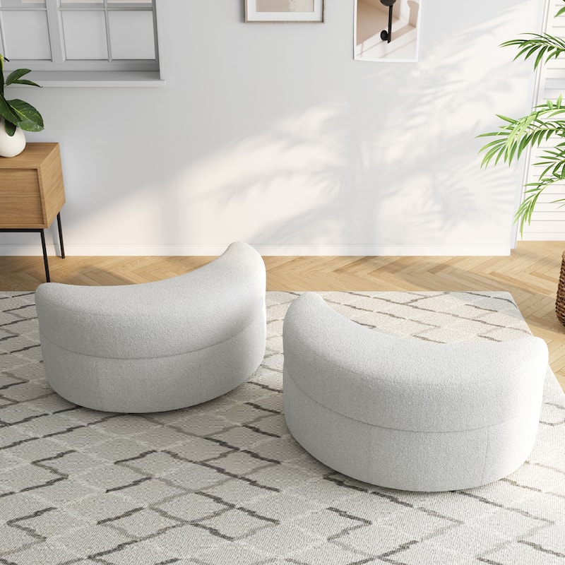 Upholstered Half Moon Storage Ottoman with Tray Set of 2