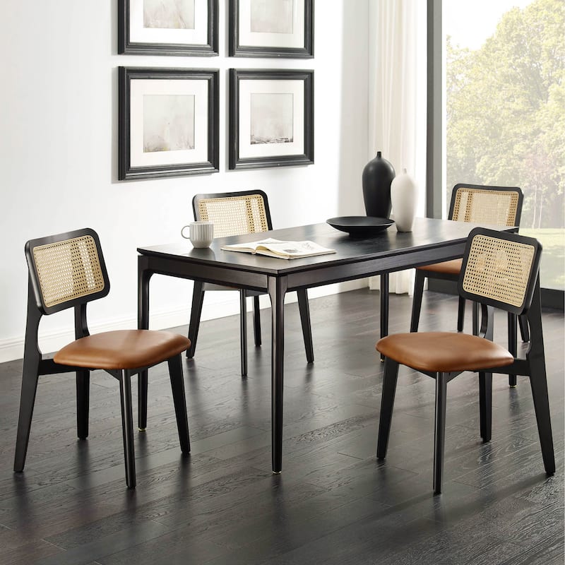 Art Leon Genuine Leahter and Cane Dining Chairs (Set of 4)