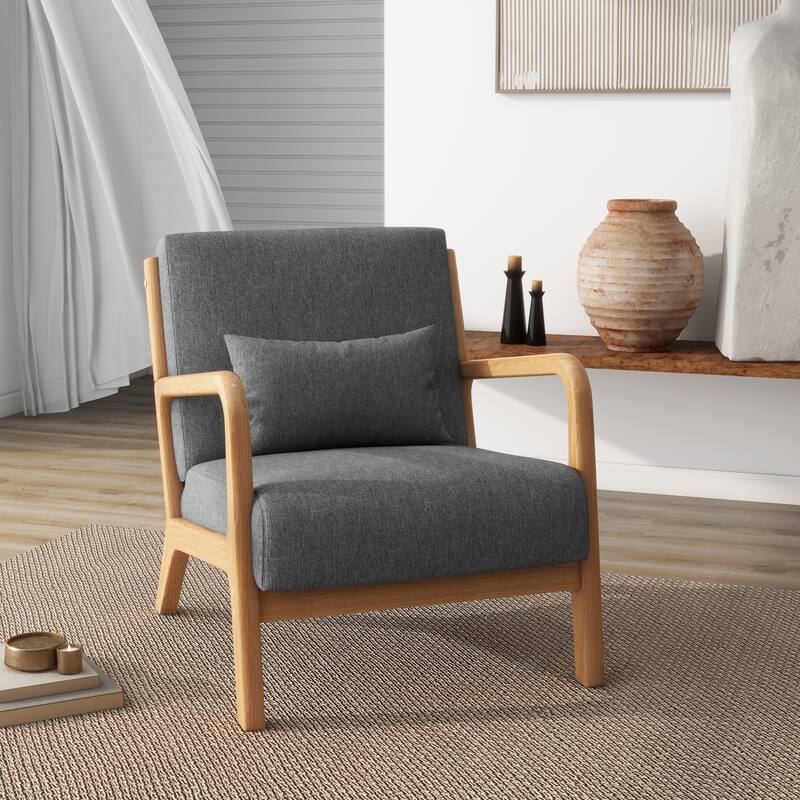 Modern Upholstered Accent Chairs for Living Room - Natural Wood - Gray & Linen & Side Frame