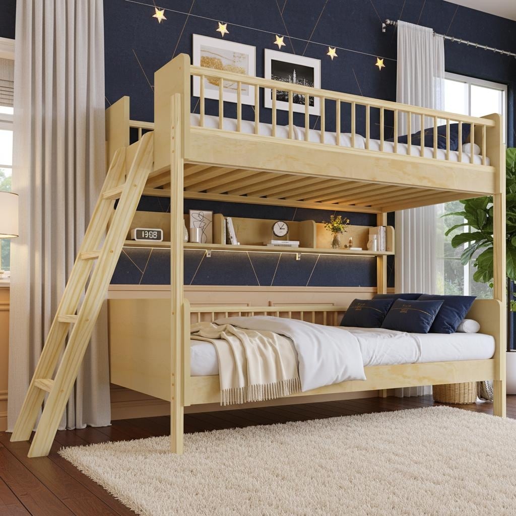 Convertible Twin Bunk Bed with Adjustable Ladder & Built-In Wall Shelf Storage by Harper&Bright Designs