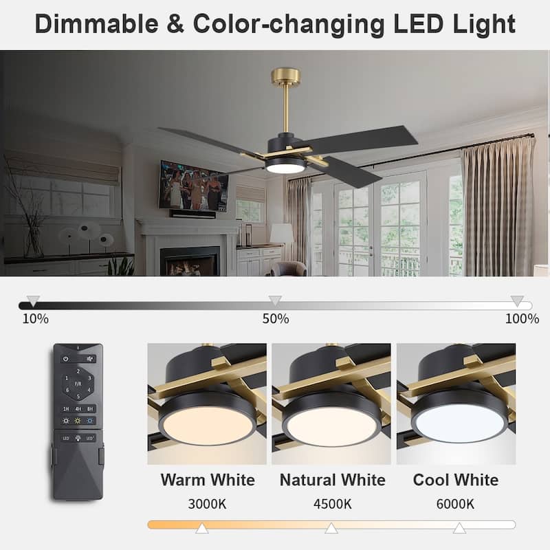 MLiAN 56 In./ 72 In. 4 Plywood Blades Indoor LED Light Ceiling Fan with Remote...