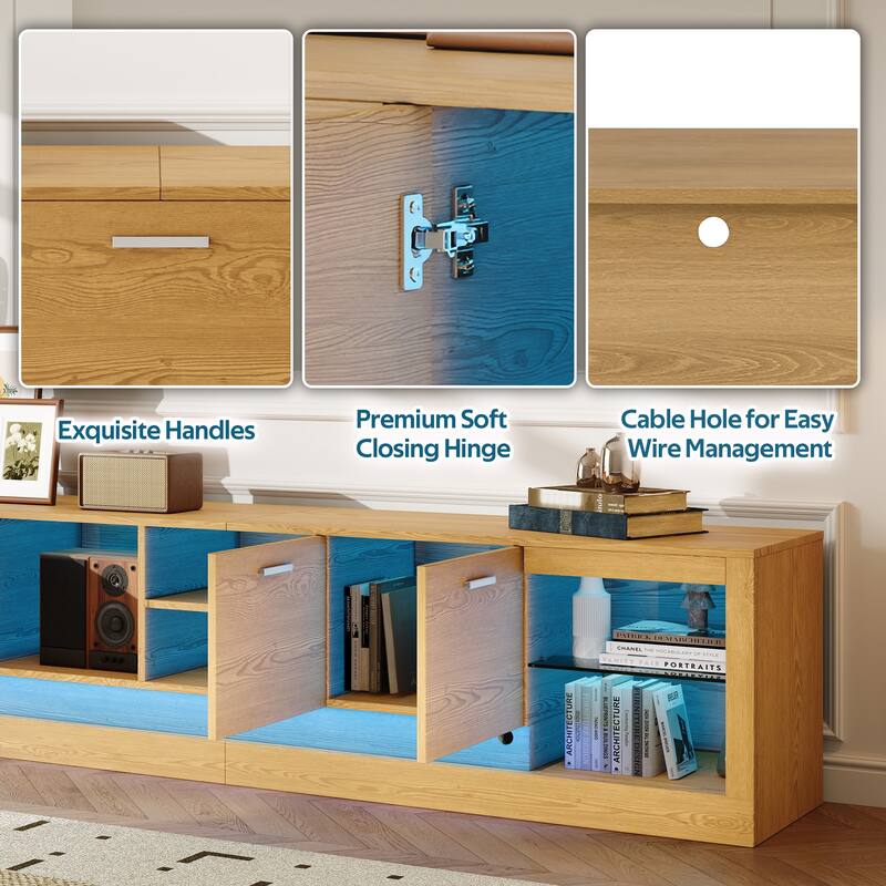 78 inch TV Stand with 6 Storage Cabinets, Modern Media Console for TVs up to 90" with 2 Open Compartments