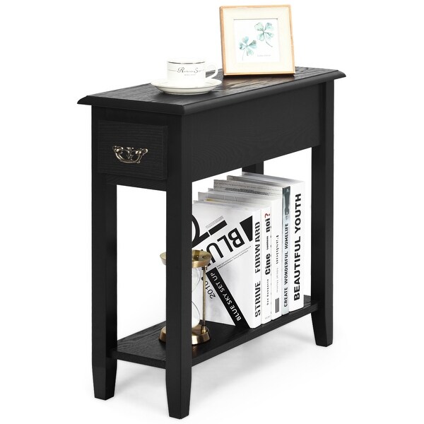 Gymax 2 Tier End Bedside Sofa Side Table Narrow Nightstand w/Drawer - See Details. Opens flyout.