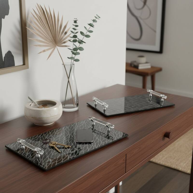 Decorative Pattern Glass Tray with Handles - Chic Home Decor - Accent Tray