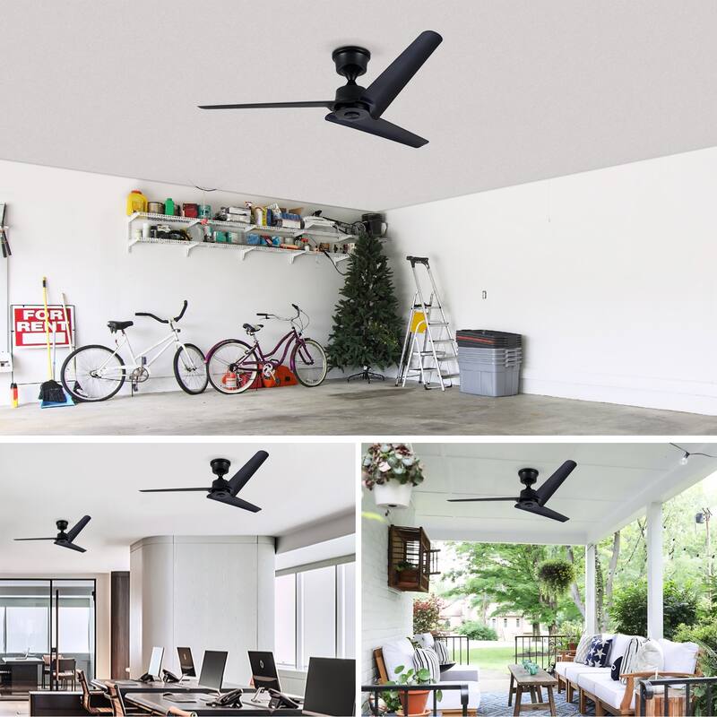 52"Flush Mount & Rod ABS 3 Blades Ceiling Fan with Remote Control No Lights, Modern Reversible DC Motor 3 Blades Ceiling Fans