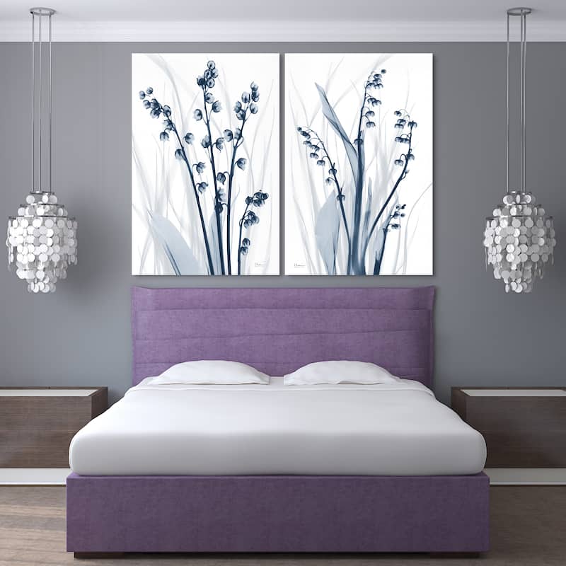"Radiant Blues 1&2" Frameless Free Floating Tempered Glass Panel Graphic Wall Art