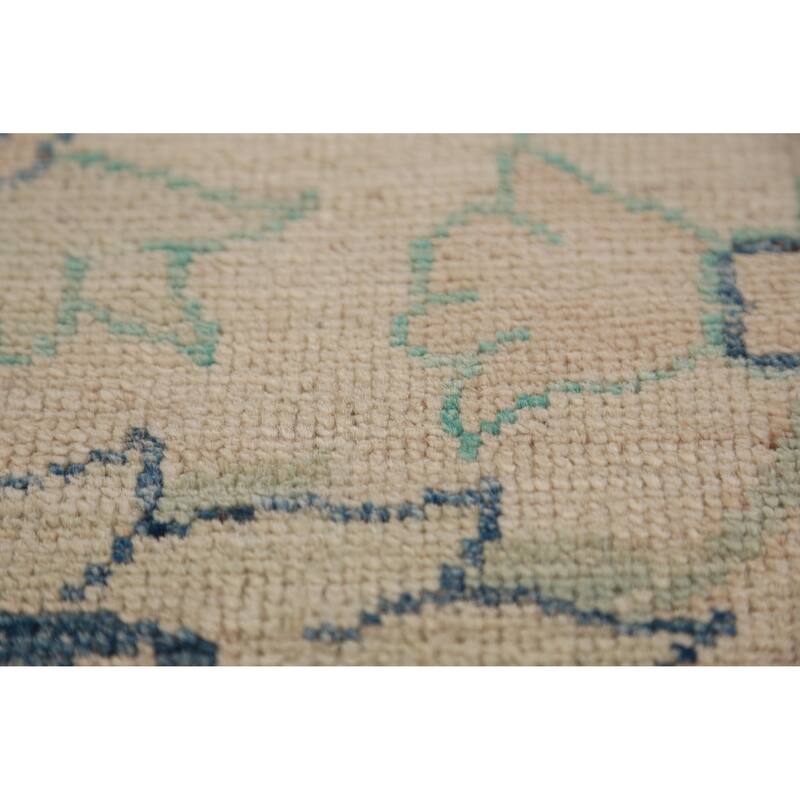 Geometric Vegetable Dye Floral Oushak Turkish Rug Handmade Wool Carpet - 9'4"x 12'2"