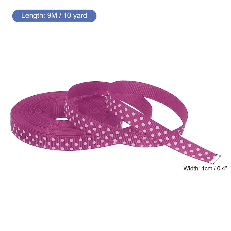 Grosgrain Ribbons with Dots Ribbon Bow Decoration - Purple Red - 10 Yards 3/8 Inch