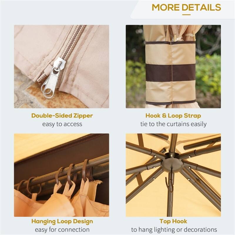 Beige Brown Black Outdoor Canopy Gazebo with Two Tier Ventilated Roof UV-Blocking Polyester Mesh Sidewalls for Patio Backyard