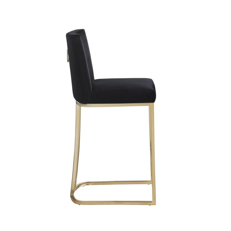 2pcs Velvet Upholstered Fabric Counter Height Bar Stools with Back - N/A