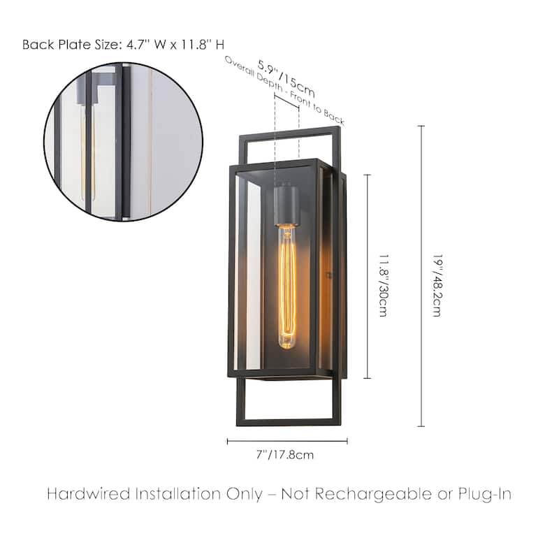 Rennnsan 1-Light Matte Black Rectangular Iron IP23 Outdoor Wall Sconce for Patio