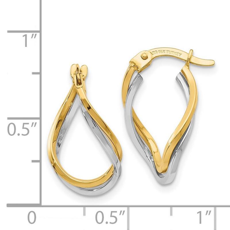 Curata 14k Two Tone Gold 2x16mm Polished Oval Twisted Hoop Earrings