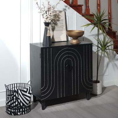 2-Door Sideboard Buffet Cabinet, Accent Cabinet with Embossed Bead Design, Small Storage Cabinet with Shelves