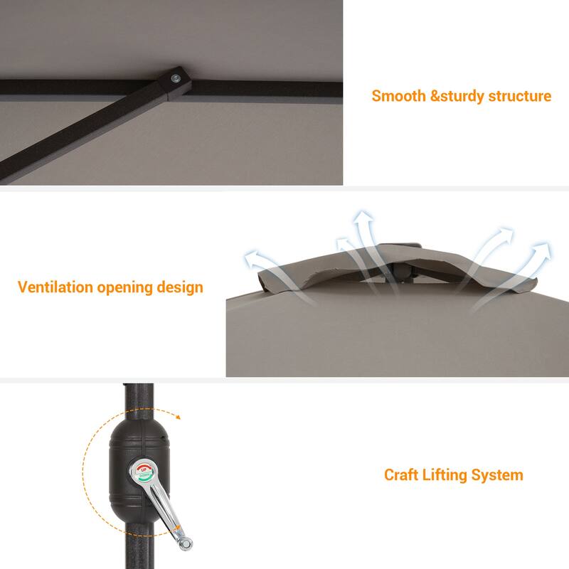 BONOSUKI Patio Rectangular Market Umbrella with Tilt and Crank