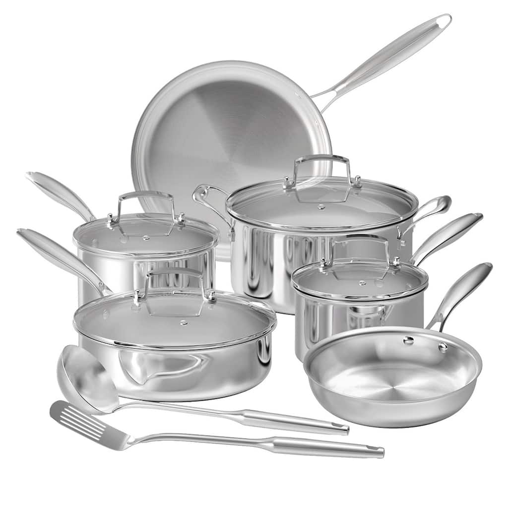12-Piece Tri-Ply Stainless Steel Cookware Set with Premium Magnetic Stainless Exterior, Aluminum Core for Even Heat Distribution