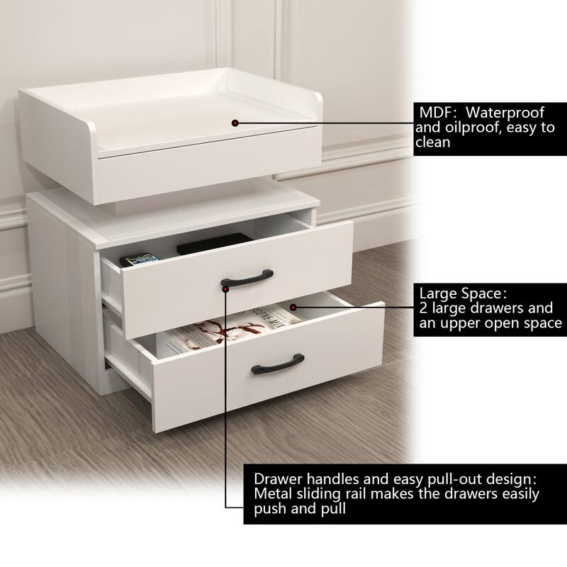 1 Set Nightstand with Adjustable LED Strip Light, 2-Drawers, Large Storage Space
