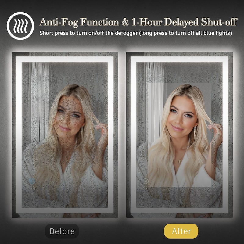 Large LED Bathroom Mirror with UL Listed, Front and Backlit, Anti-Fog, 3 Color Temperature, Dimmable