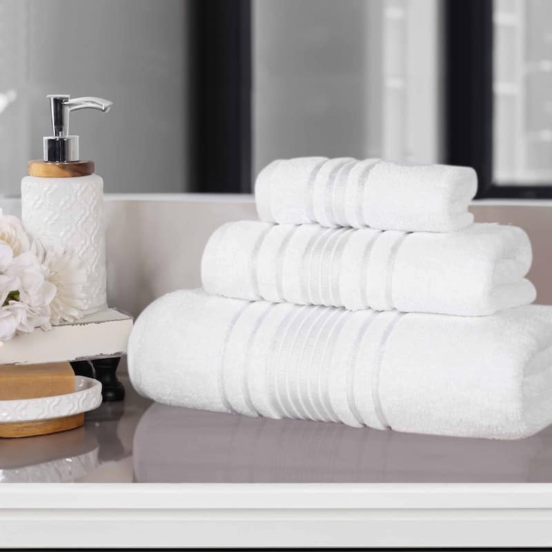 Superior Sadie Zero Twist Cotton Solid Absorbent 3 Piece Towel Set - White
