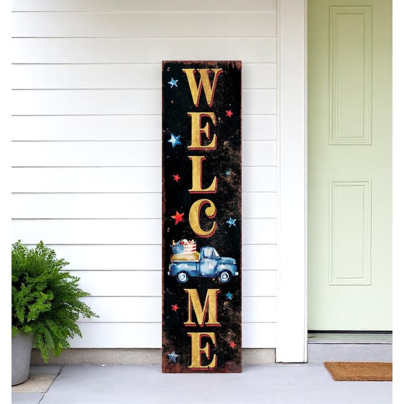HomeRoots 36" Blue Red And White Solid Wood Patriotic Welcome Reversible Porch Sign - White/Blue/Red - Wood