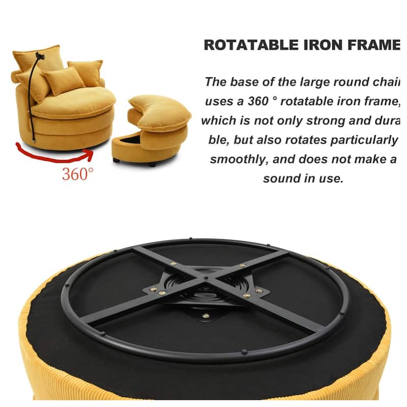 Modern Comfy 360° Swivel Barrel Chair with Ottoman and Pillows for Bedroom and Living Room