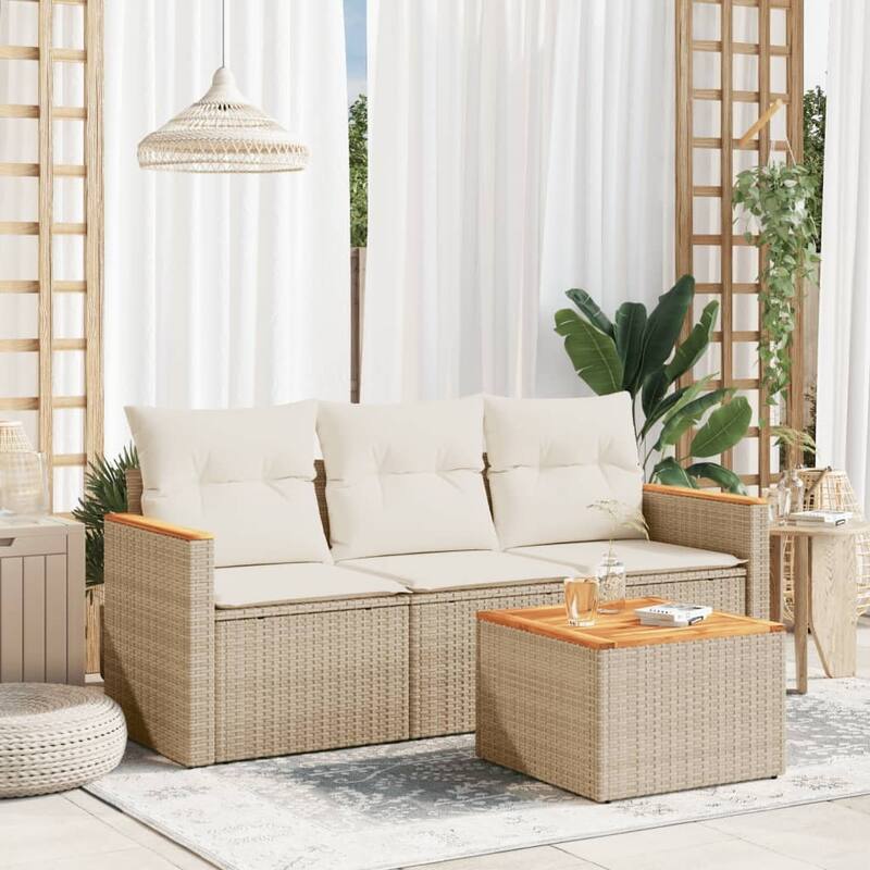 vidaXL Garden Sofa Set Black - 24.4 x 24.2 x 27.2 - Beige Medium With table