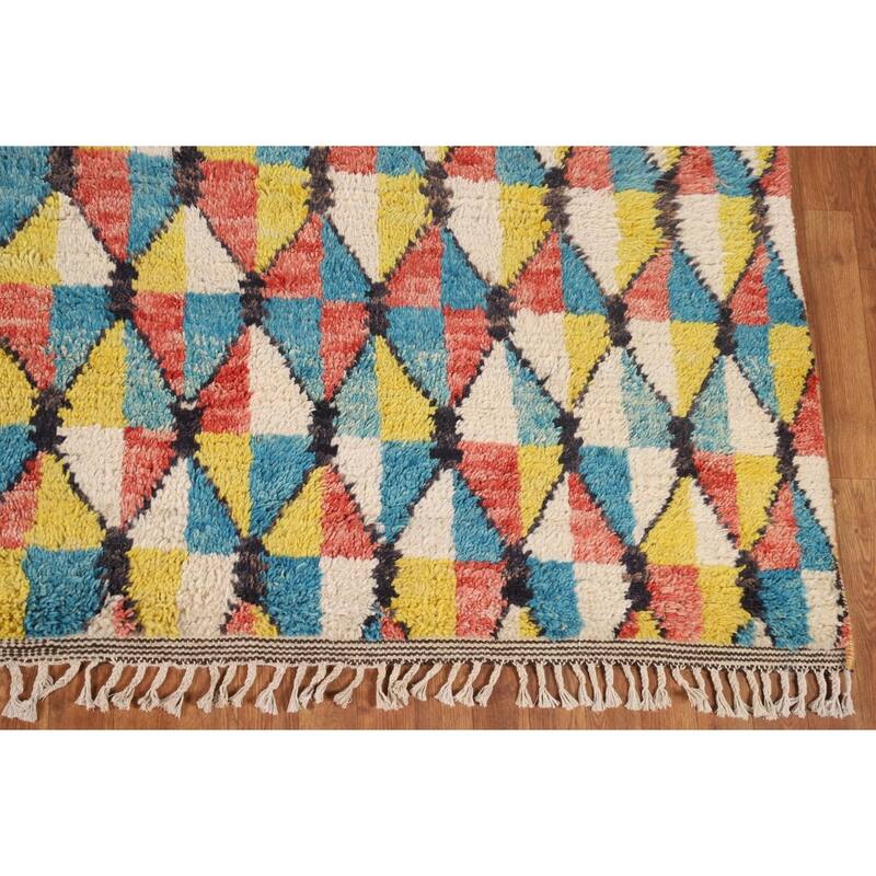 All-Over Moroccan Area Rug Handmade Wool Carpet - 8'11" x 12'9"