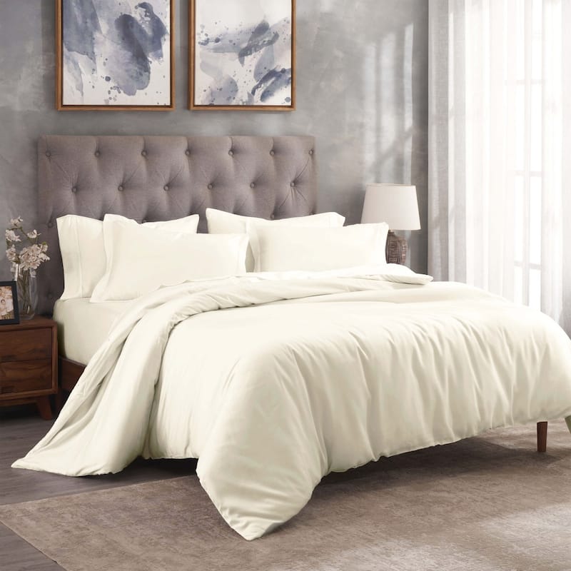 Superior Modal 300-Thread Count Solid Duvet Cover Set - Ivory - Full - Queen