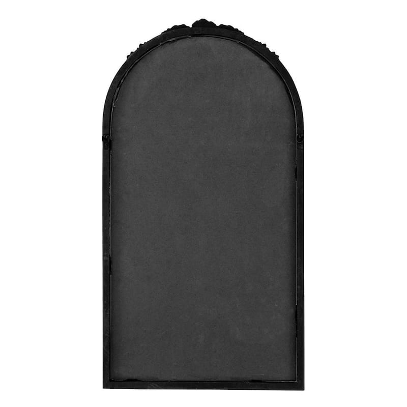 HomeRoots 42" Black Crowned Top Antiqued Glass Arch Framed Accent Mirror - 22.8' X '41.9' X '2