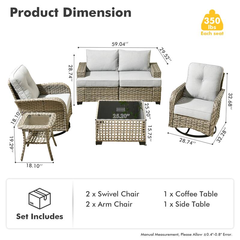 HOOOWOOO 6-piece Wicker Patio Outdoor Seating Swivel Chair Set