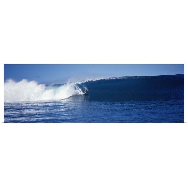 "Surfer in the sea, Tahiti, French Polynesia" Poster Print