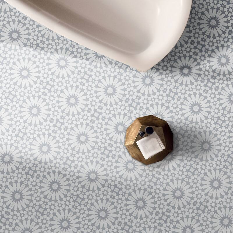 Agdal Handmade Cement Tile, 8x8, White-Grey
