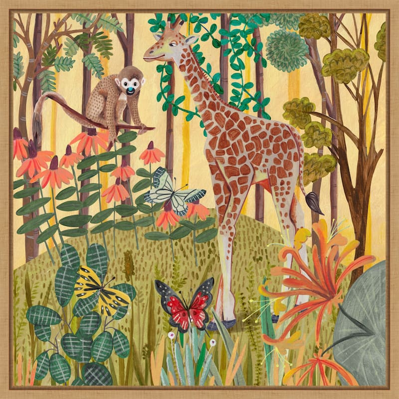 Giraffe in nature by Caroline Bonne Muller Framed Canvas Wall Art