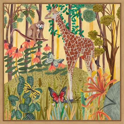 Giraffe in nature by Caroline Bonne Muller Framed Canvas Wall Art