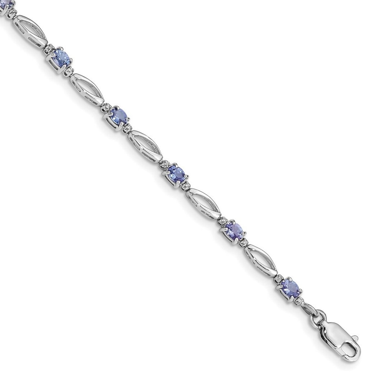 Curata 925 Sterling Silver 7.75" 3mm Rhodium Plated Diamond and Tanzanite Bracelet