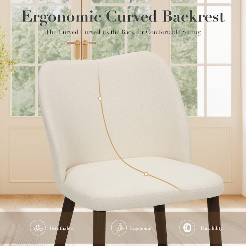 Set of 2 Wooden Dining Chairs, Beige Upholstered Fabric for Kitchen & Dining Room