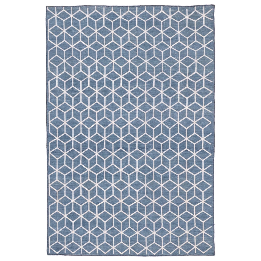 ECARPETGALLERY Flat-Weave Marrakech Dark Blue Wool Kilim - 5'1 x 7'8