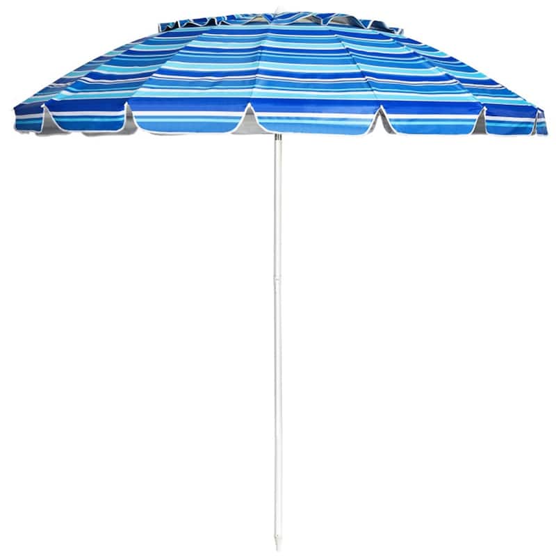 Large 8ft Beach Umbrella with Tilt and 16 Fiberglass Ribs for Beach or Patio Carry Bag Included - Navy