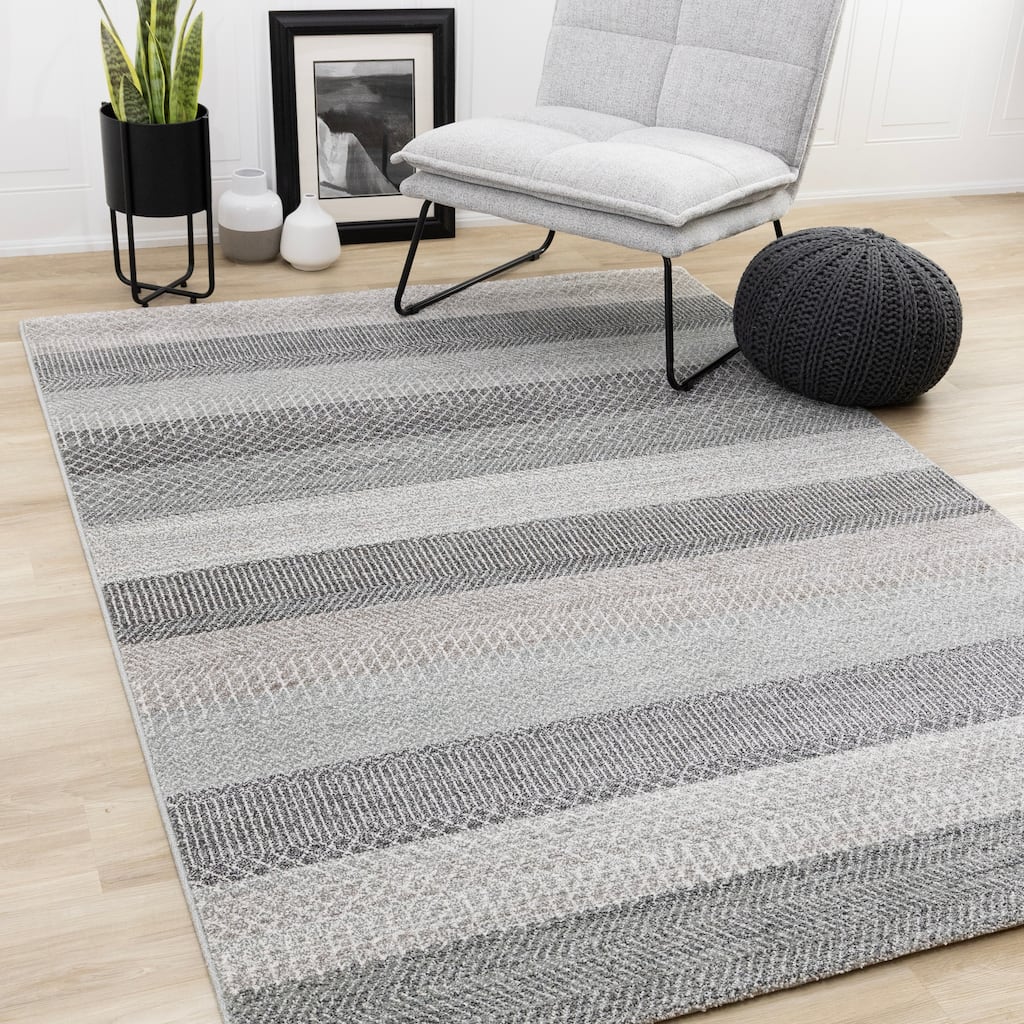 Maeve Collection - Modern Blue Grey Lines Area Rug