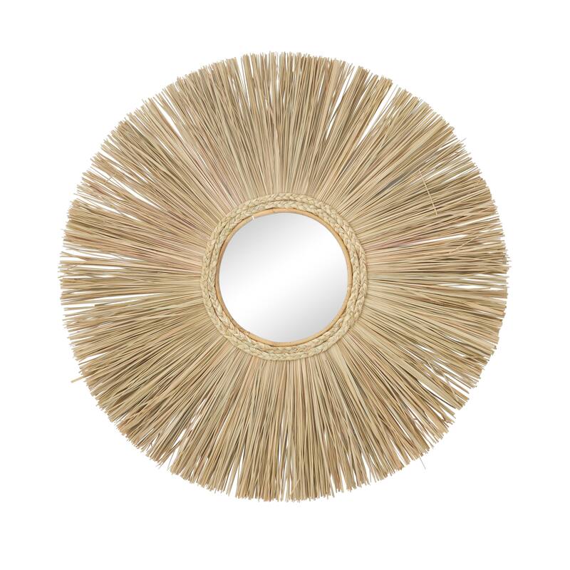 Wood Starburst Wall Mirror - Brown - Roche River Decor - 2"W x 32"L x 32"H